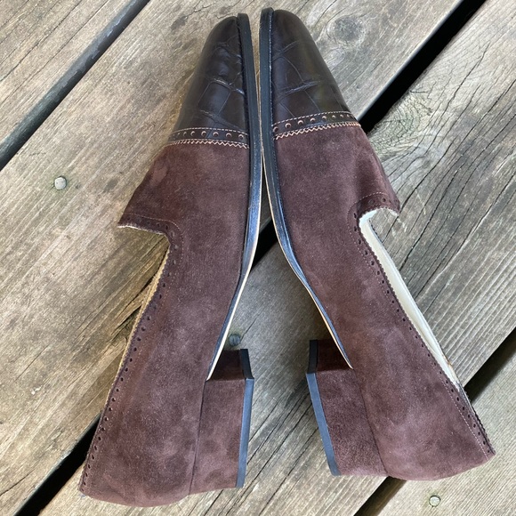 PALOMA PICASSO Shoes VINTAGE Retro Heels Brown Suede Leather Embossed Size 7.5 - Picture 14 of 15